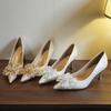 Muse Fairy Fan~ Crystal Bow, High Heels Women's Pointed Thin Heel Wedding Shoes Bridesmaids Banquet Shoes