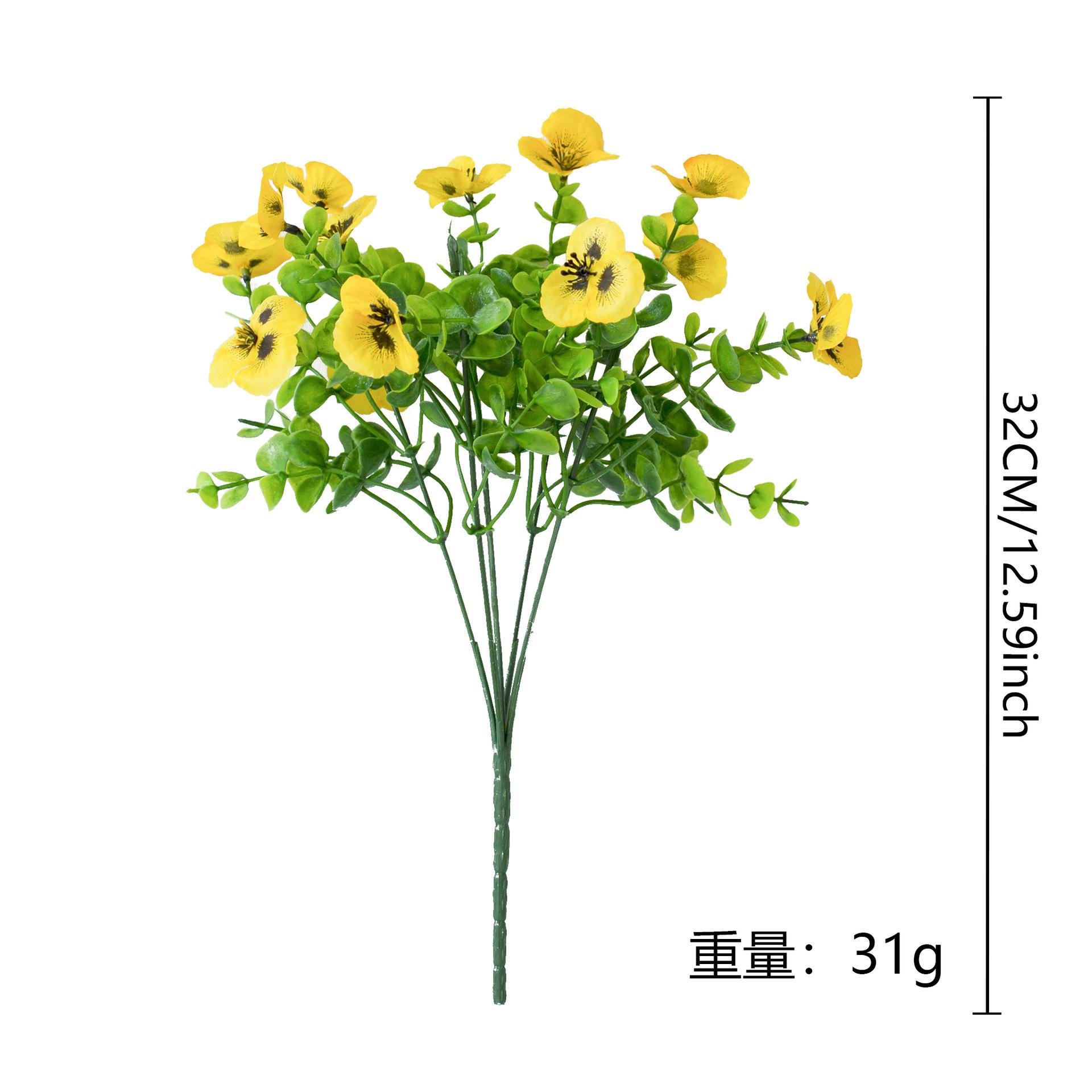 

Искусственный цветок Искусственный эвкалиптовый лист Анютины глазки Украшение интерьера для дома Свадебное украшение Искусственный цветок Поддельный цветок жёлтый