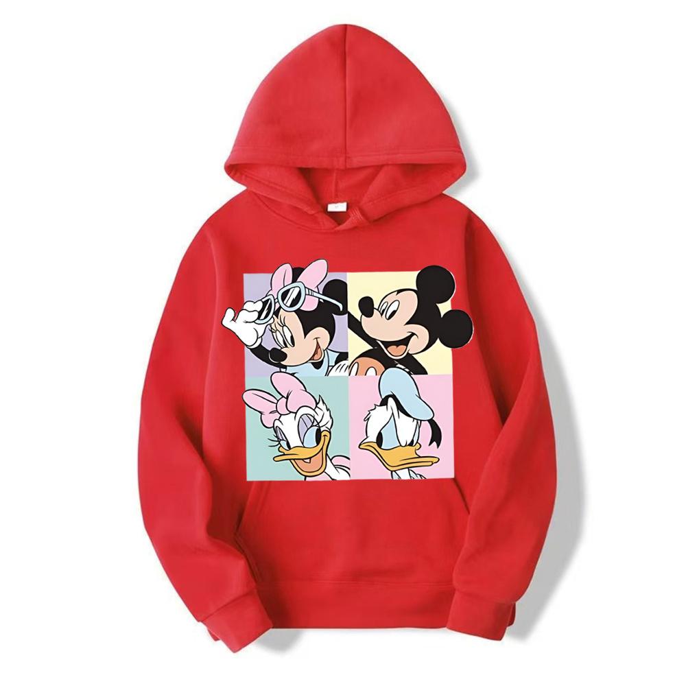 Disney Mickey Minnie Casual Women's Hoodie Cartoon Minnie Pattern Pullover Brushed Warm Sweatshirt Loose and Comfortable Top
