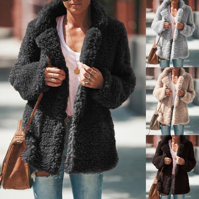 Women Autumn Winter Long Sleeve Plush Warm Coat Open Front Warm Cardigan