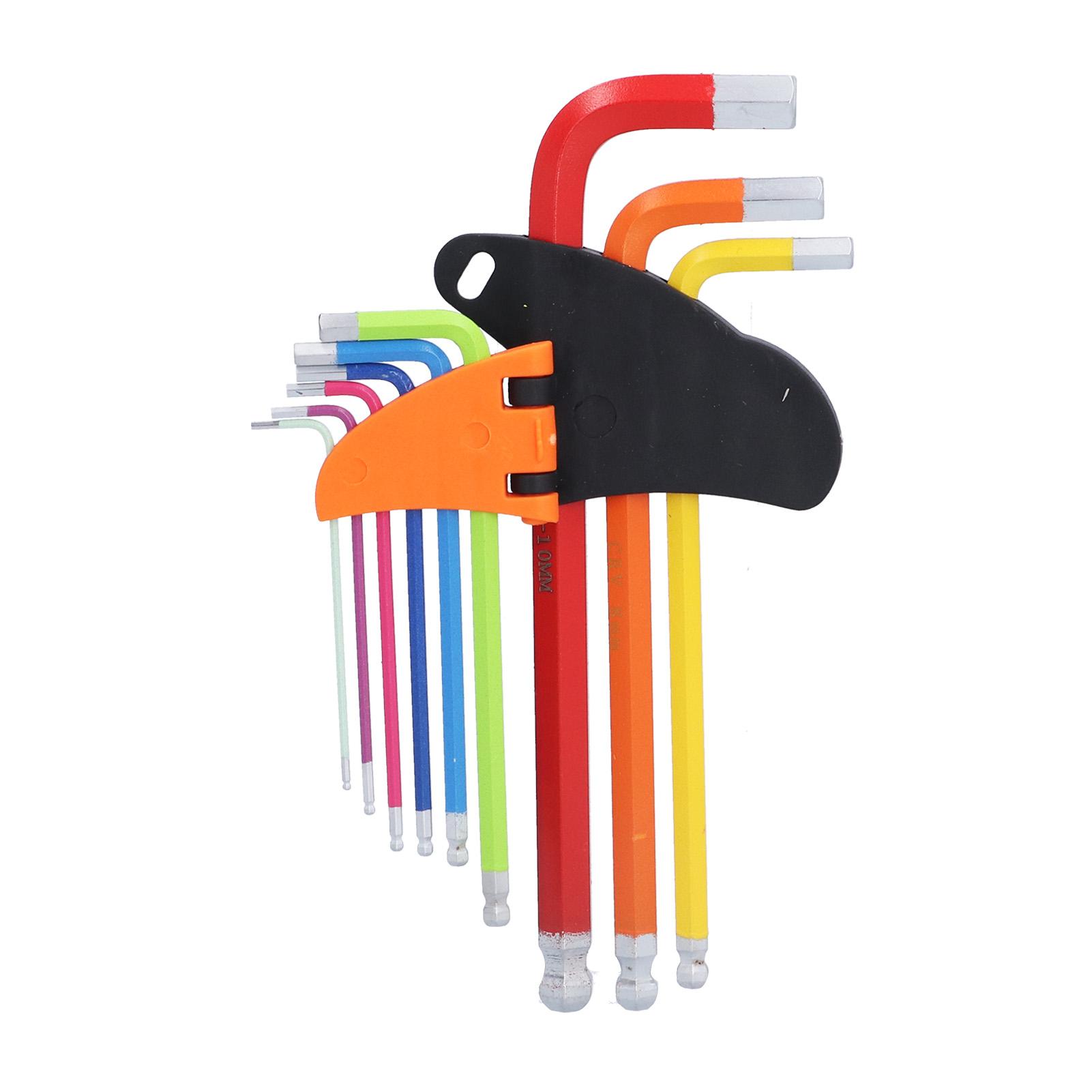 

9Pcs Hex Wrench Ball End Colourful Long Arm Metal Key Tool Set Kit for Maintenance Repair