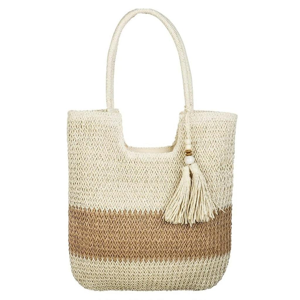 New Multi-color Grass Woven Bag, Women's Handmade Woven Bag, Large Capacity Tassel Tote Bag, Beach Vacation Bag, Women's Bag