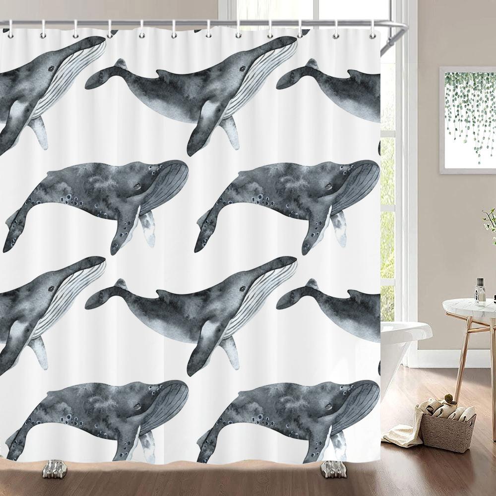 Lovely Dolphin Cartoons Shower Curtains Waterproof Bathroom Curtain 3D Marine Life With Hooks Large Size 240*180Cm Bath Screen