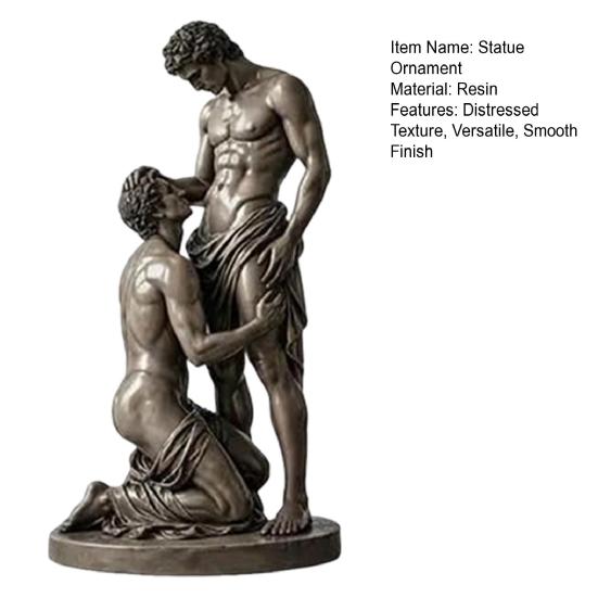 Statue Ornament, Mythology Collectible Bookshelf Vintage Ornament with Distressed Bronze Texture Wrinkled Clothing Pattern for Home Living Room Office