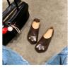 Round Toe Shoes Women Soft Casual Female Sneakers Flats Shallow Mouth Dress Rubber Mary Janes Rome Pu Lace-Up Leisure Flock