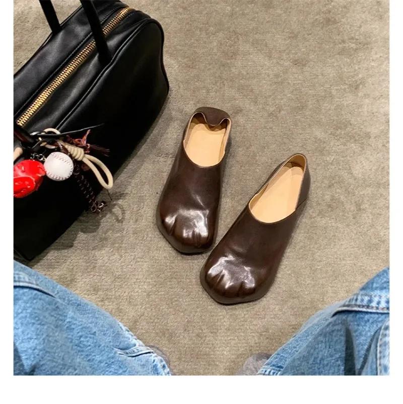 Round Toe Shoes Women Soft Casual Female Sneakers Flats Shallow Mouth Dress Rubber Mary Janes Rome Pu Lace-Up Leisure Flock