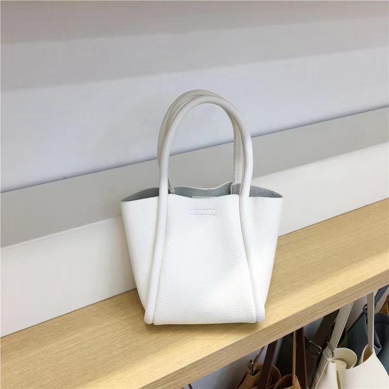 

mmmpink soft leather pink bucket tote bag spring and summer versatile portable vegetable basket oblique span mother and child bag белый