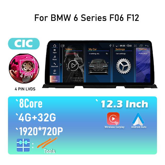 

12.3 For BMW 6 Series F06 F12 CIC/NBT 2010 - 2017 1920*720P Screen Android 14 Car Player GPS Navigation Multimedia Video