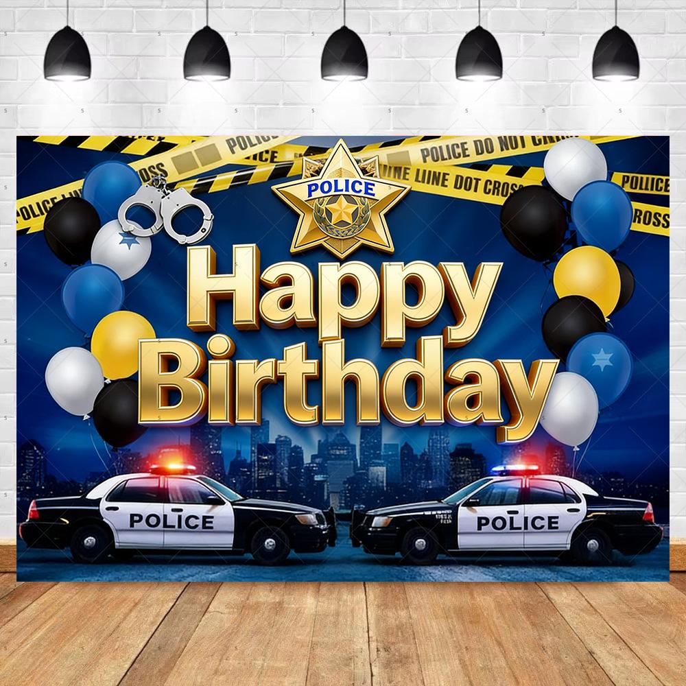 Cartoon Police Backdrop Police Station Car Background Banner Kid Birthday Party Decoration Baby Shower Supplies Photography Prop