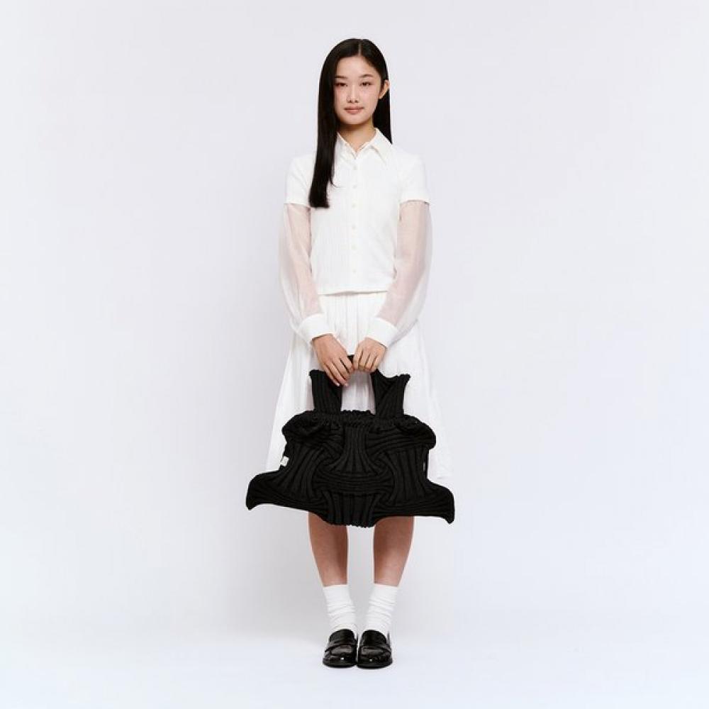 Pleatsmama Glitter Black Big Bow Bag