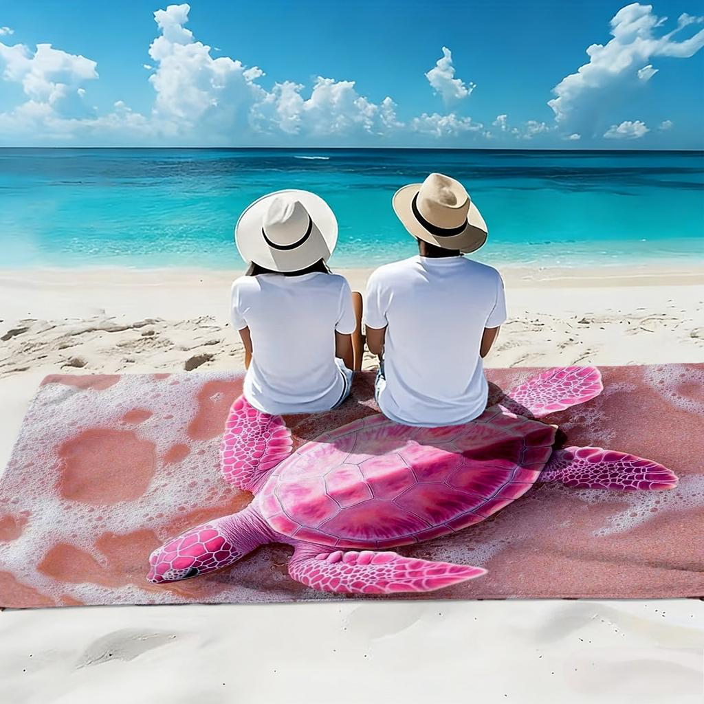 Tropisches Rosa Schildkröten Strandtuch Realistische Meeresschildkröte auf Strand Schaummuster Badetuch, Perfekt für Meeresliebhaber Strandurlaube