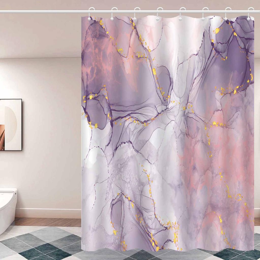 Reusable Shower Curtain With Hooks Mildew Proof For Bathtub And Shower Enclosures