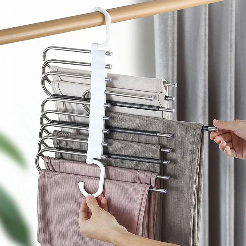5/9 Schicht Faltbarer Polierter Edelstahl Hosenständer Aufbewahrungswerkzeug und Haken Multifunktionaler S-förmiger Schrankorganizer