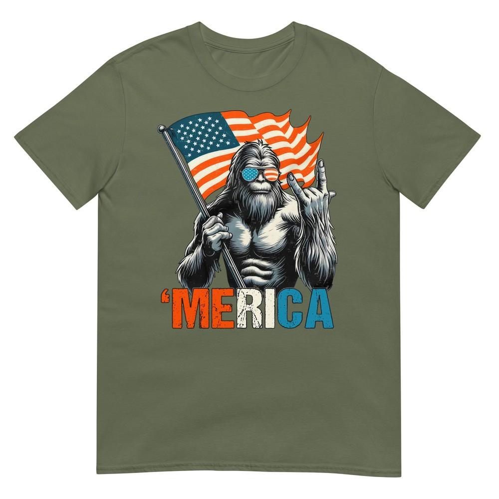 Bigfoot Merica Rock American Flag Patriotic 4th Of July TShirt