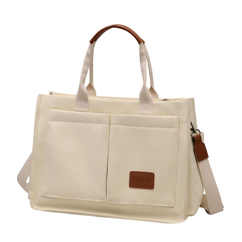 Large-capacity Bag Women's Spring and Summer Versatile New Canvas Shoulder Messenger Bag Class Commuter Tote Bag