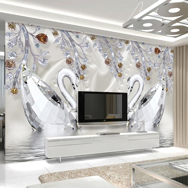 Photo Wallpaper 3D Stereo Crystal Diamond Swan Lake Romantic Beautiful Jewelry TV Background Wall Mural European Style 3 D Decor