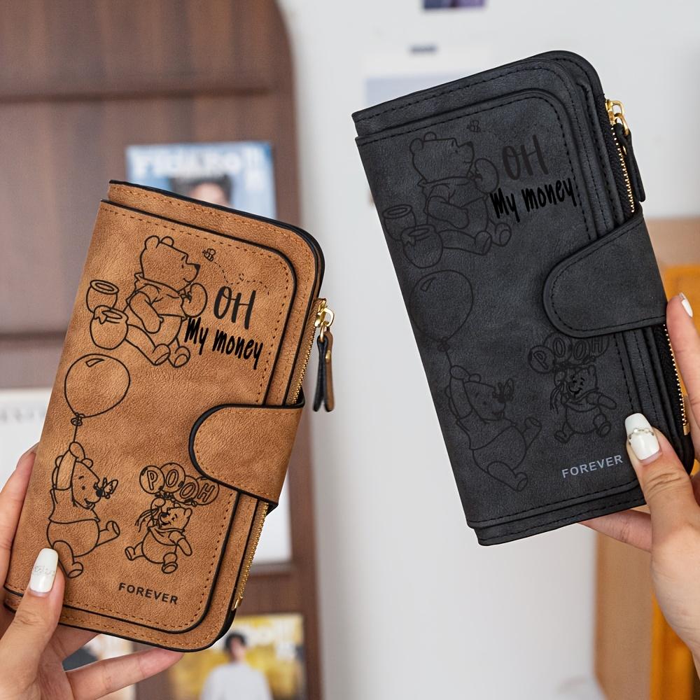 Disney Pooh Cartoon Print Passport Holder and Document Organizer, Cute Zipper Handbag with Card Slots for Women and Girls Travel and Daily Use