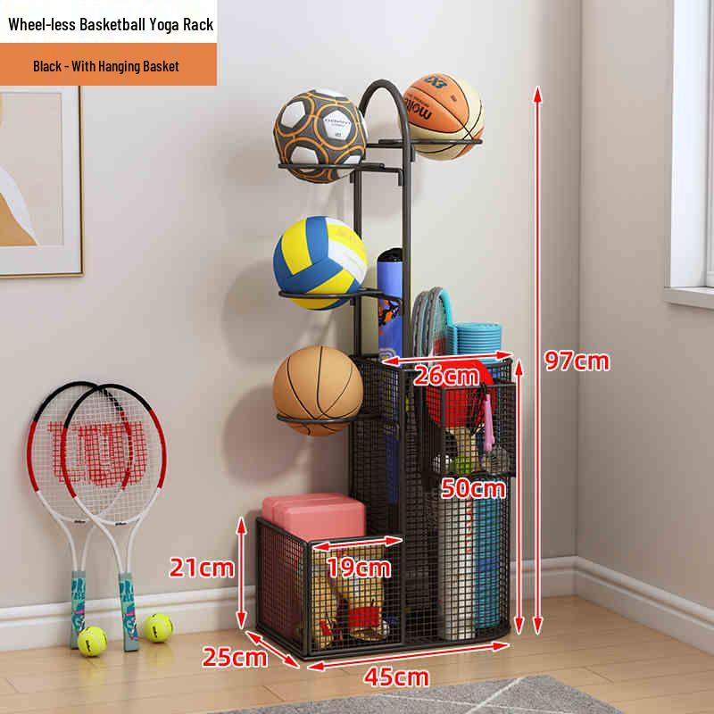 Estante de Chão para Armazenamento de Basquete e Prateleira de Brinquedos para Equipamentos Esportivos e Tapetes de Yoga