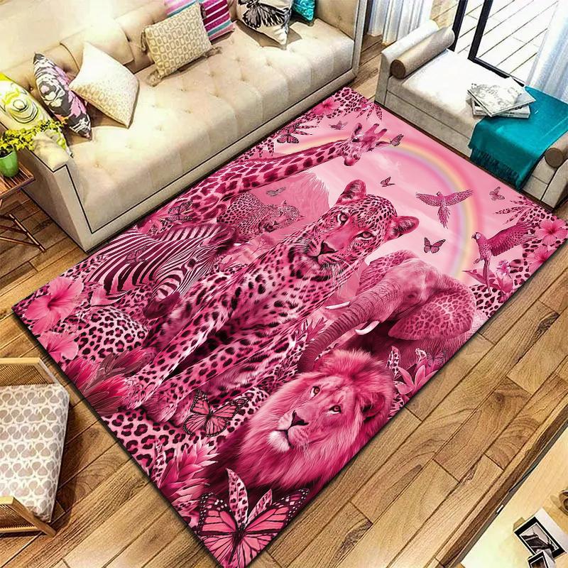 Pink animal leopard Pattern Square Carpet,Area Rug,Carpet Rug for Living Room Bedroom Sofa Playroom Decor,Non-slip Floor Mat,Holiday Birthday Gifts