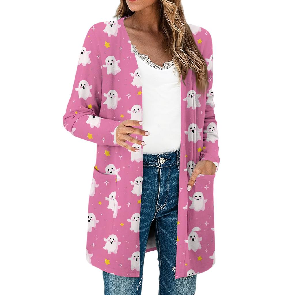 Women's Lightweight Long Sleeve Open Front Cardigans Long Sleeve Lightweight Vintage Printed Coat With Pockets