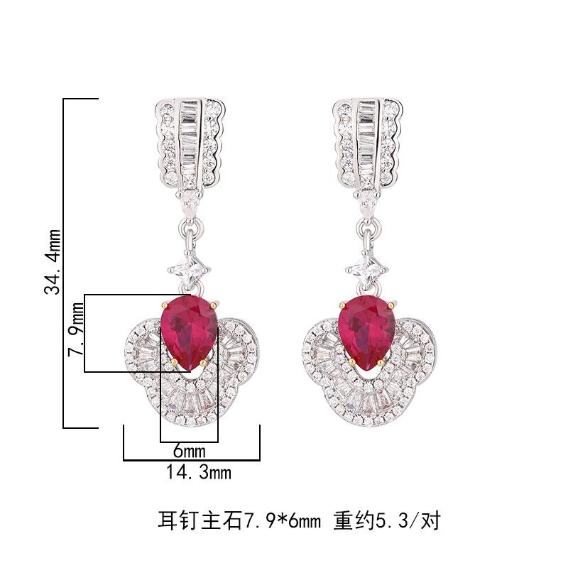 Beauty Influencer Pink Crystal Zircon Retro New Chinese Ruby Earrings Long Flower Tassel Accessories