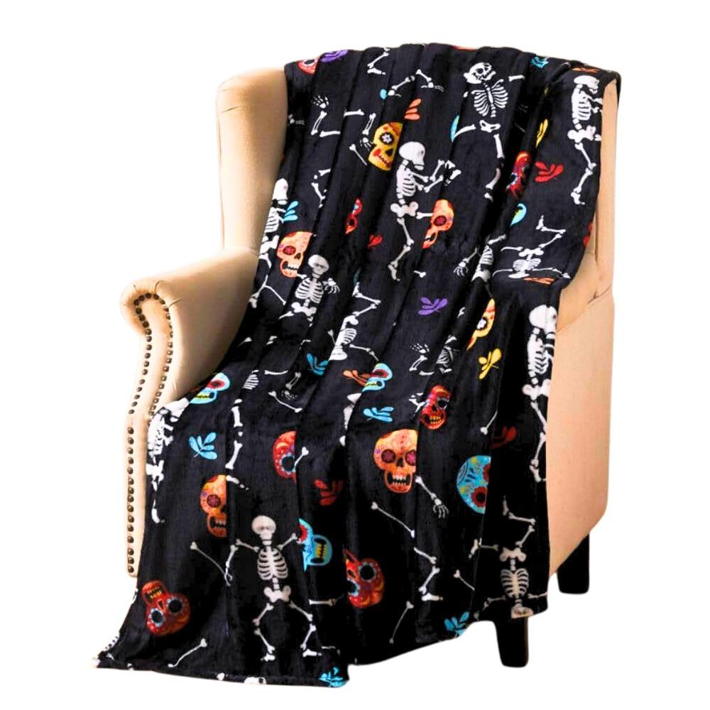 Soft Office Nap Blanket Bat Ghost Print Sofa Throw Blanket Cozy Halloween Flannel Blanket Bed Room