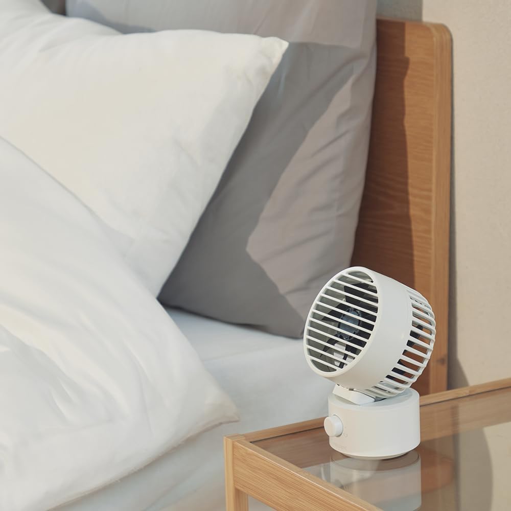 rhythm Silky Wind Mini Quiet Desk Fan with USB Automatic Oscillating DC Easy and Handheld Fan Compatible (Light Gray) Compact, Power, Function,