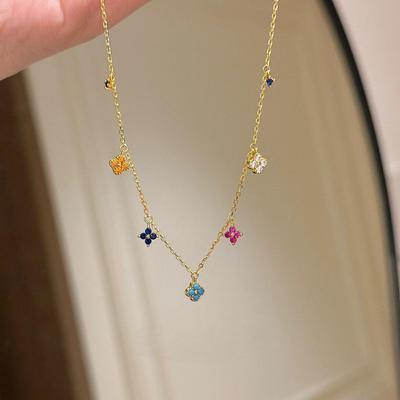 Collana con Ciondolo Quadrifoglio Colorato in Argento Sterling S925 Placcato Oro 14K per Donne