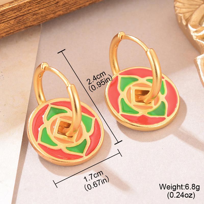 Elegant New Chinese Enamel Dripping Oil High-end Floral Niche Ear Buckle Design Light Luxury Simple Women's Earrings