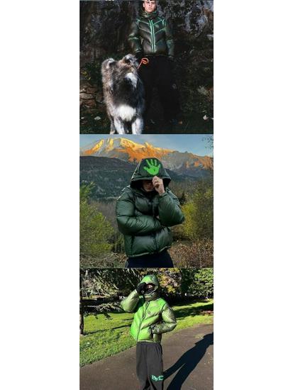 Nepromokavá péřová bunda s kapucí v přechodovém stylu s technologií citlivou na teplotu