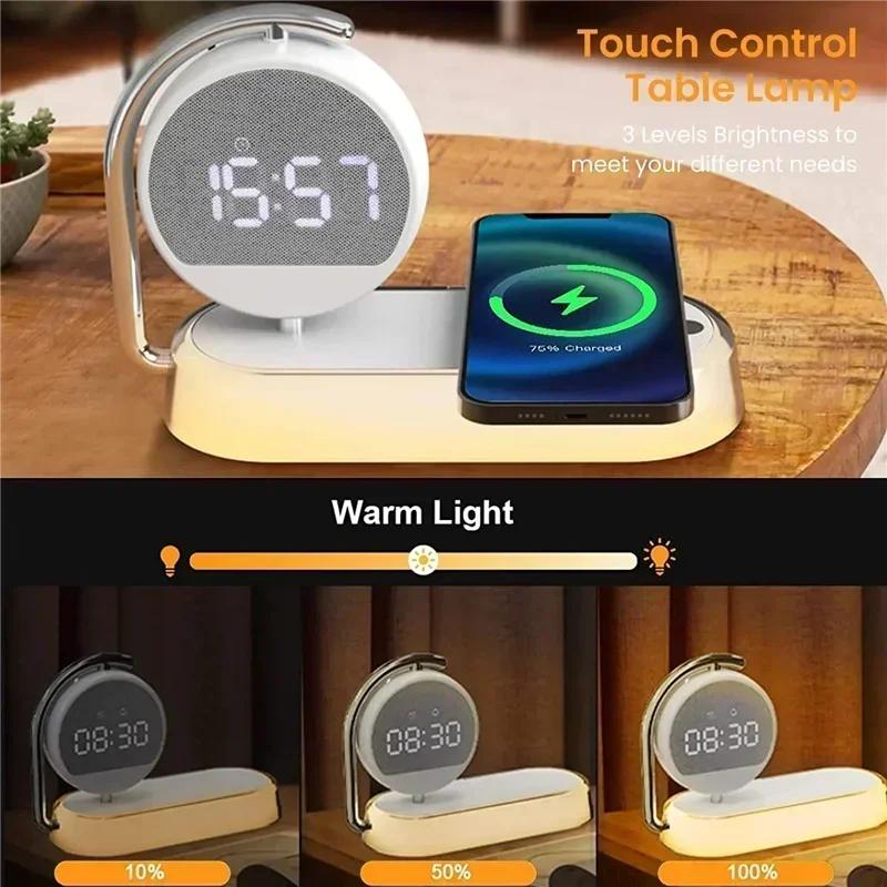 LED Night Light 3 Lights 360° Rotate Clock Alarm Clock Desktop Mobile Phone Wireless Charger for Bedroom Smart Phones Room Decor