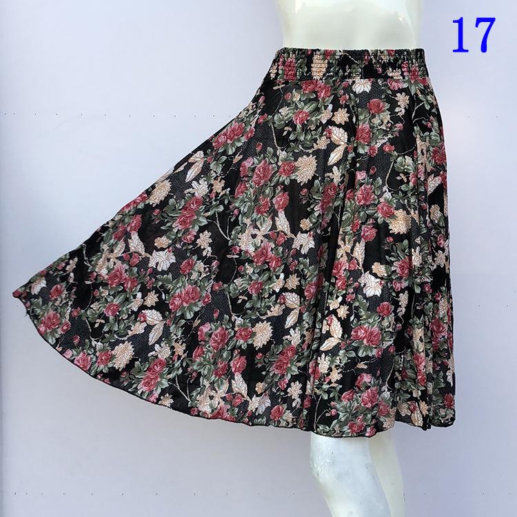 Floral Ice Silk Summer Midi Skirt with Elastic Waist for Middle-Aged & Elderly Women