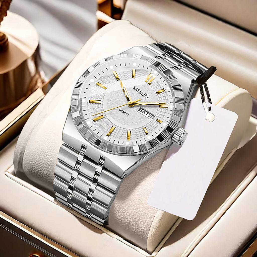 Montre pour homme Acier inoxydable Étanche Mode Non mécanique Lumineuse Calendrier Bracelet en acier Montre à quartz