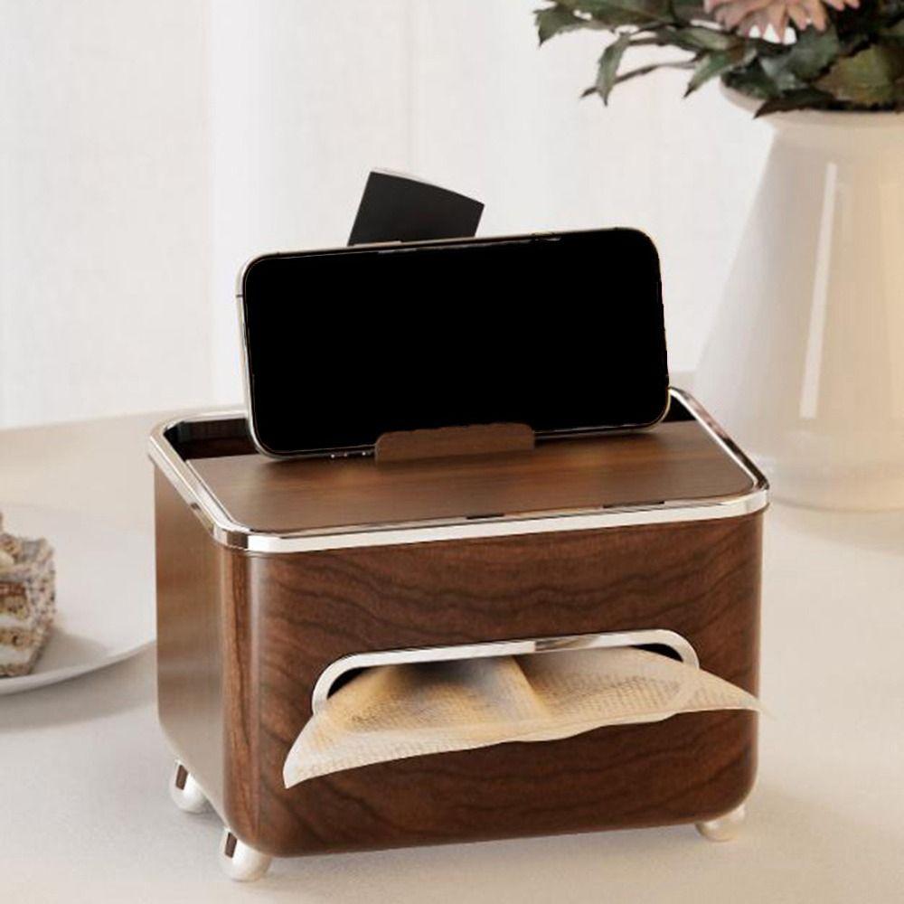 Scatola porta fazzoletti da scrivania in finta radica di noce, scatola porta fazzoletti in plastica ad alta capacità, distributore di fazzoletti decorativo antiscivolo