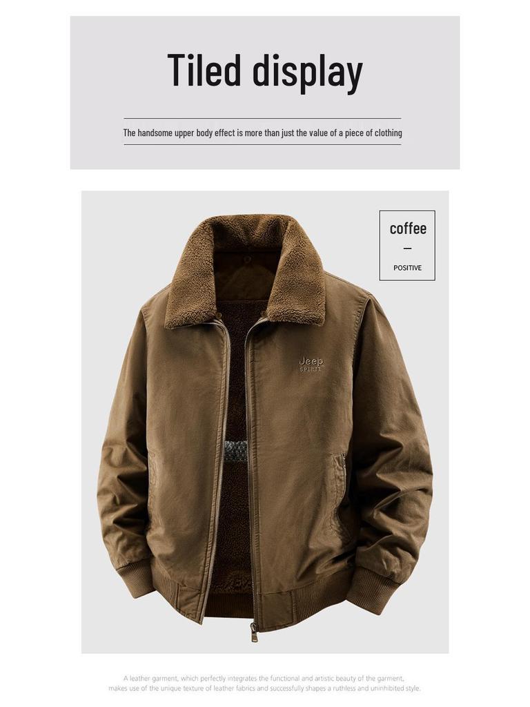 2025 Men's Fleece-Lined Warm Jacket with Detachable Fur Collar - Wear-Resistant Cotton Coat for Autumn/Winter