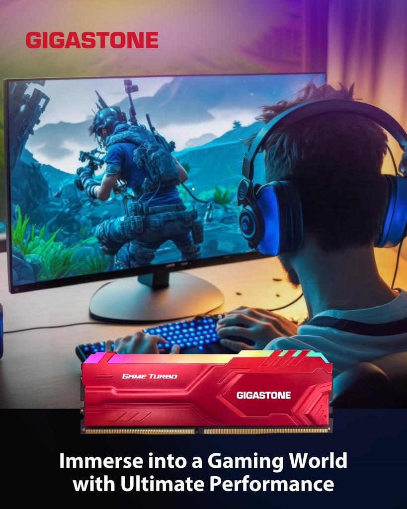 GIGASTONE Game TURBO 16GB x 4 DDR4 3600MHz CL Intel XMP AMD Ryzen UDIMM Unbuffered Gaming Desktop Memory Module Red (64GB Kit) PC4-28800 18-22-22-42,