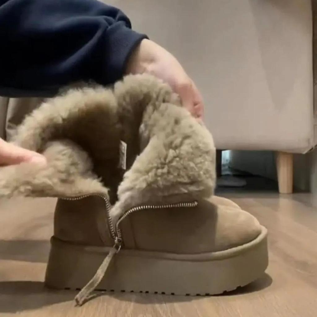 Northeast velvet thickened cotton boots, new warm fur integrated short tube thick-soled snow boots, side zipper