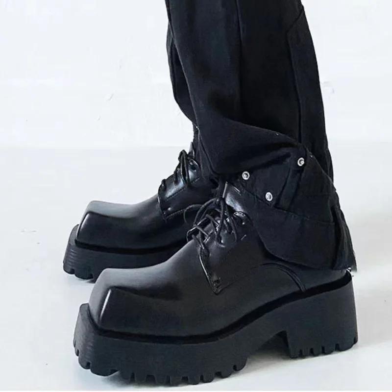 

Black Large Square Toe Thick-Soled Chelsea Boots For Men In Autumn And Winter Men And Women New Leather Short Boots 45