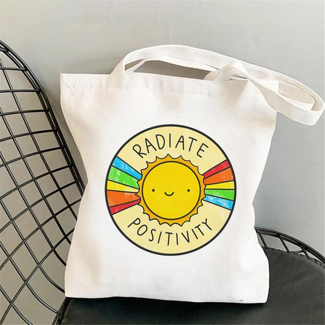 Cute Rainbow Shopping Bags Eco Shopper Canvas Jute Bag Reusable Woven Bag Funny Women'S Shoulder Bags Kawaii Girls
