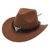 Western Cowboy Hat for Men Women Wide Brim Sun Protection Fedora Beach Hat Wool Cowgirl Felt Hat with Adjustable Strap