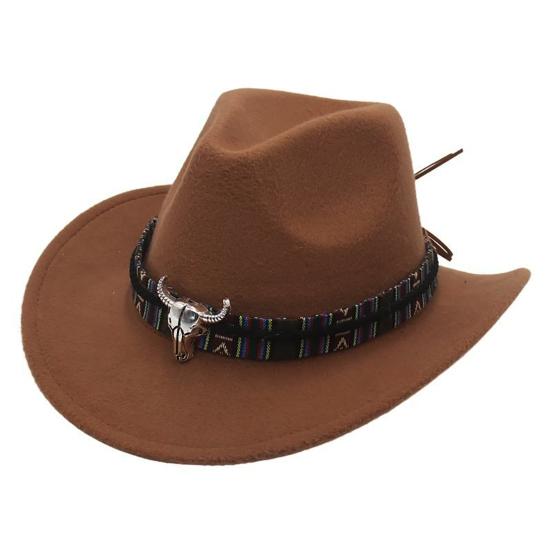 Western Cowboy Hat for Men Women Wide Brim Sun Protection Fedora Beach Hat Wool Cowgirl Felt Hat with Adjustable Strap