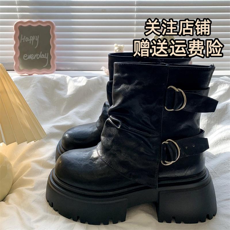 

Black Skinny Martin Boots Women s 2025 New Autumn Thick-soled Heightening Small Retro British Short Boots Women 35