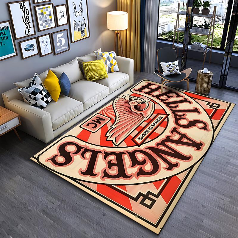 Hells Angels Logo with Skull and Wings Design. Non-slip rug suitable for living room and bedroom sofas.