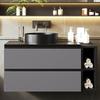 Wandmeubel 80cm Breed, met Keramische Wastafel, met Lades, Modern Design, Zwart-Grijs