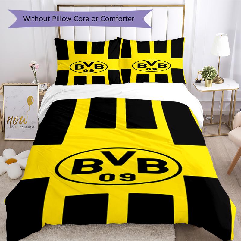 3-teiliges Borussia Dortmund Bettwäsche-Set Bettbezug Verschluss Enthält 1 Bettbezug & 2 Kissenbezüge, Weich und Bequem für Alle Jahreszeiten.