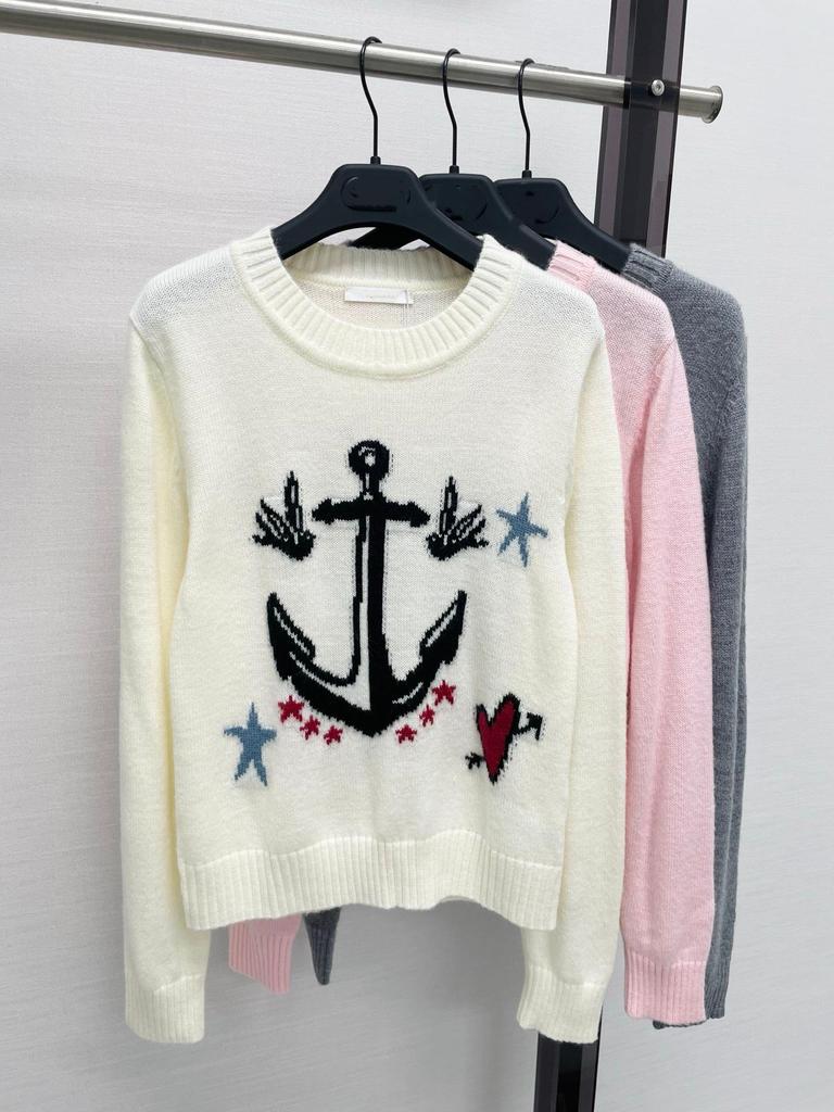 High-End Women's 26AW Soft Knit Anchor Jacquard Pullover Sweater