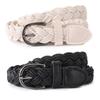 Women's Classic Retro Wax Cord Belt with Gun Black Buckle - Stylish, Thin Leather Belt for Pants & Skirts