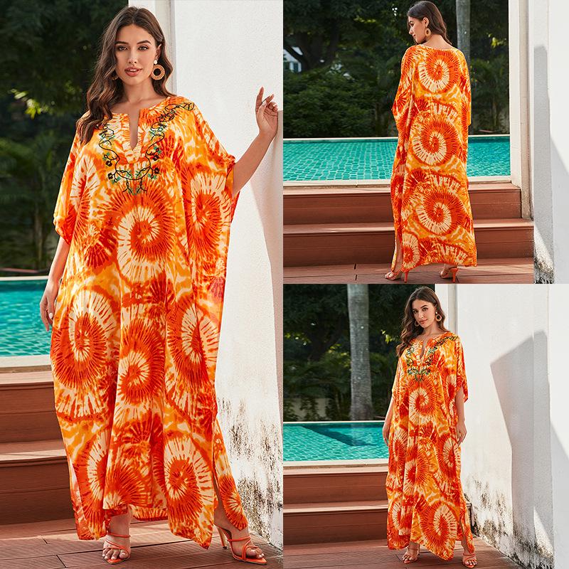 

Европейско-американское хлопковое платье-накидка для пляжа в технике тай-дай с защитой от солнца One Size