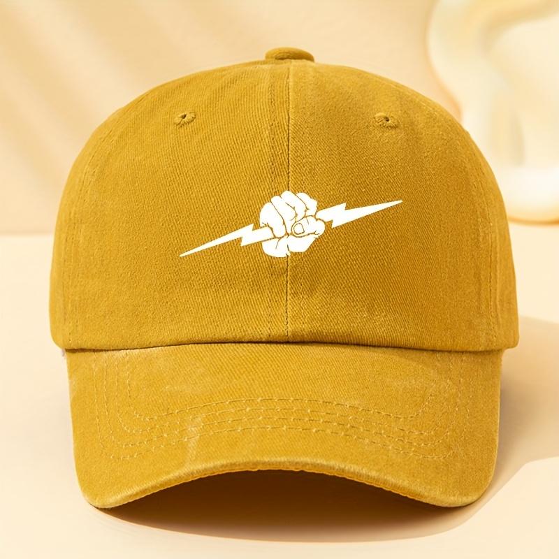 Men's Trendy Versatile Baseball Cap Personalized Lightning Fist Print Washed Retro Casual Outdoor Sports Fishing Hat