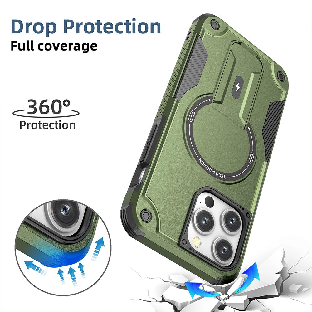 For iPhone 16 Pro Max Case Compatible with MagSafe TPU+PC Kickstand Phone Cover with Strap